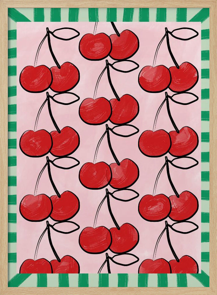 Rode kersen op een roze | Poster