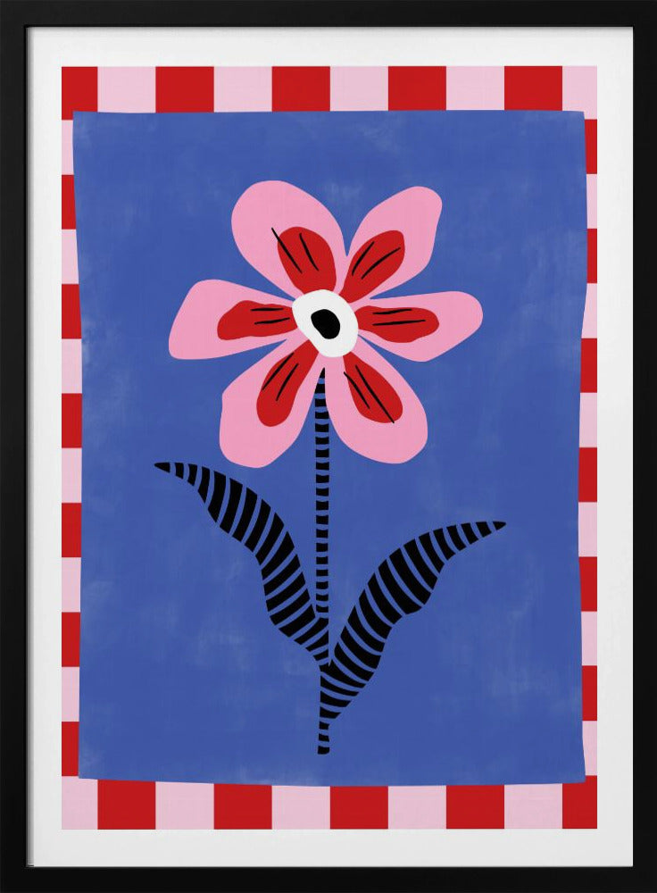 Bloem met roze bloemblaadjes en gestreepte bladeren | Poster