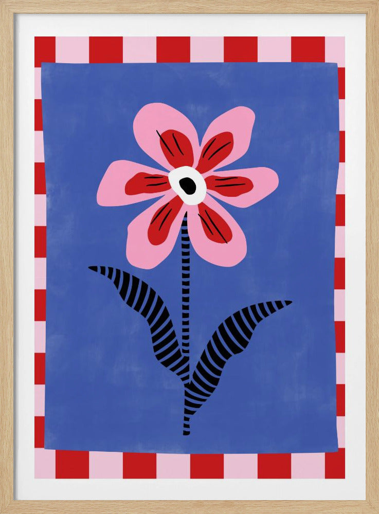 Bloem met roze bloemblaadjes en gestreepte bladeren | Poster