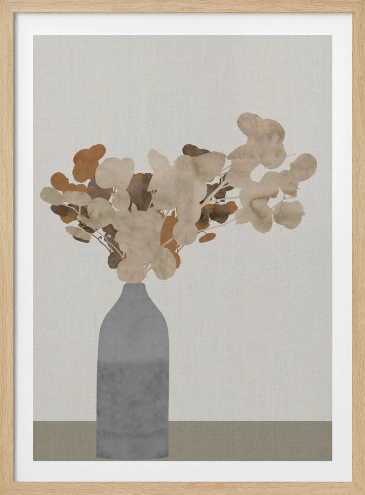 Roestbruine gedroogde bloemen in vaas op tafel 1 Jpg | Poster