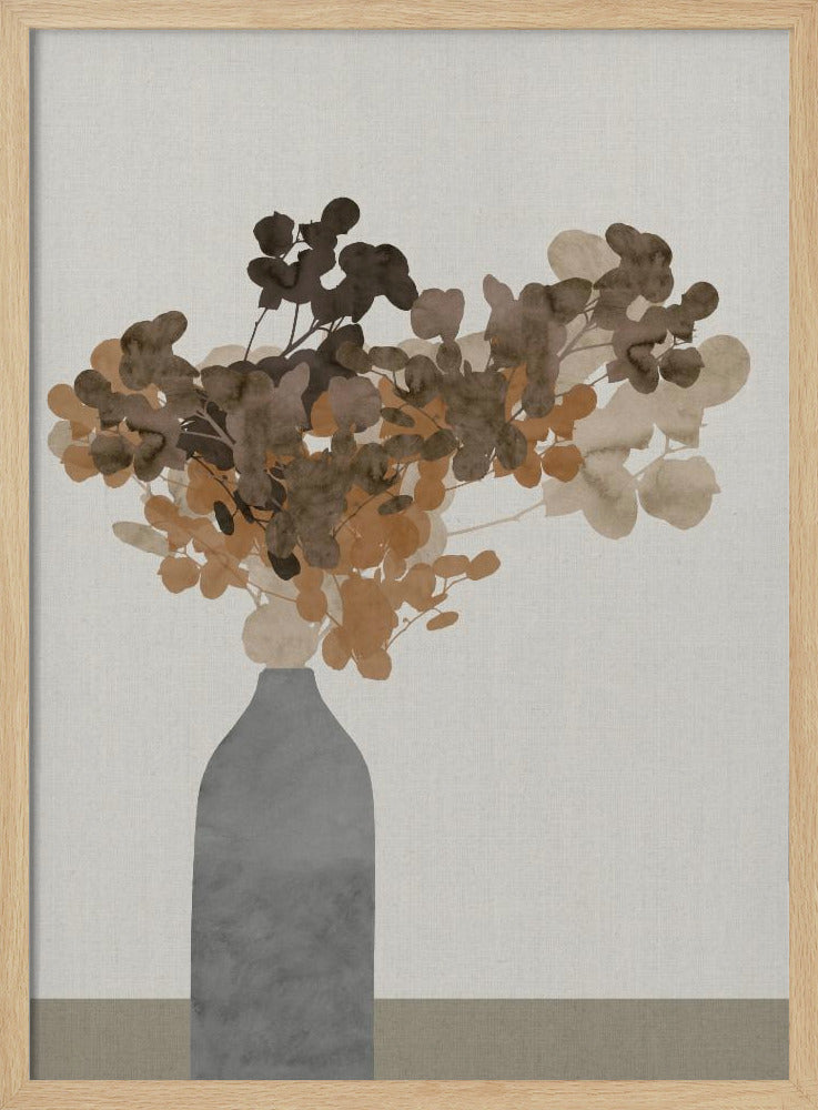 Roestbruine gedroogde bloemen in vaas op tafel 2 | Poster