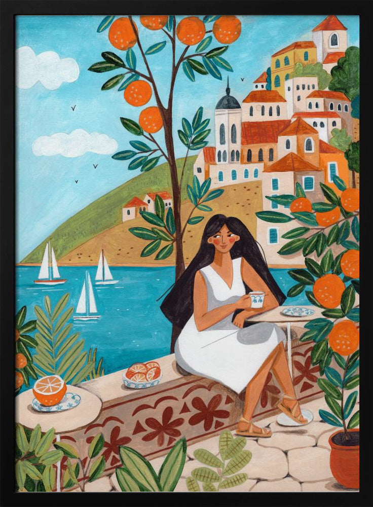Reisposter vrouw aan de Middellandse Zee | Poster