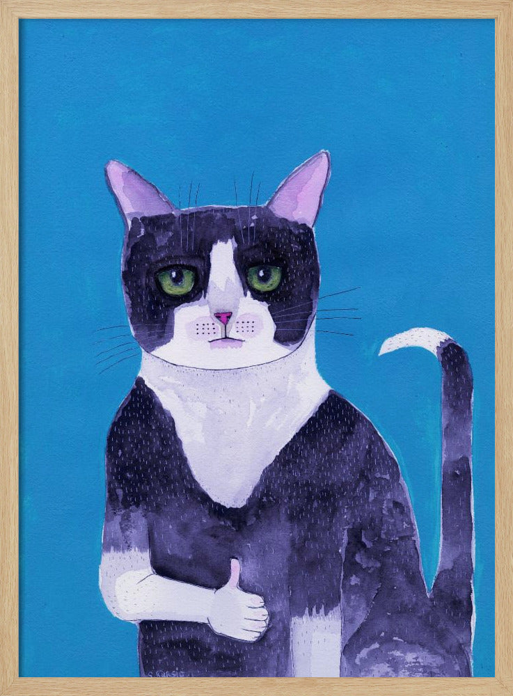 Kat duimen omhoog blauw | Poster