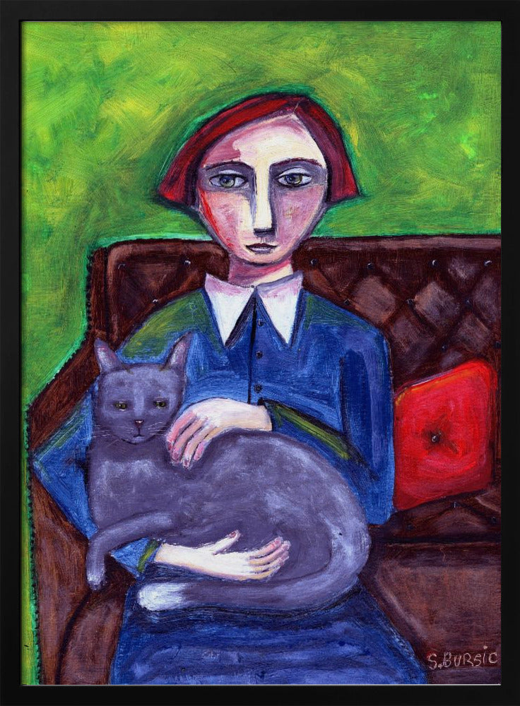 Dame op de bank met kat | Poster