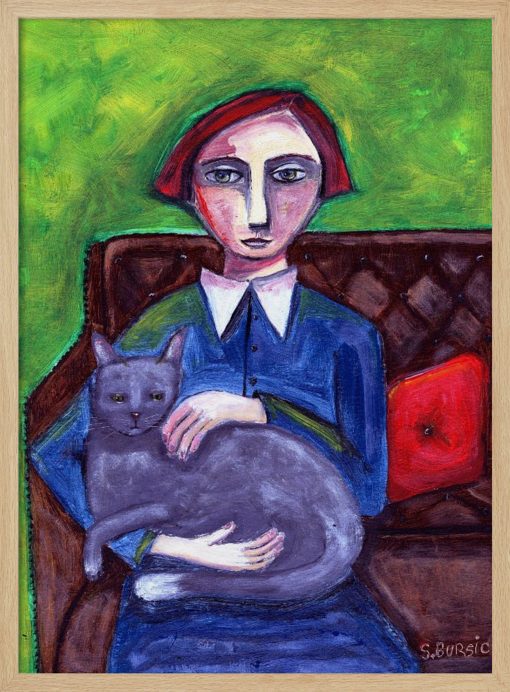 Dame op de bank met kat | Poster