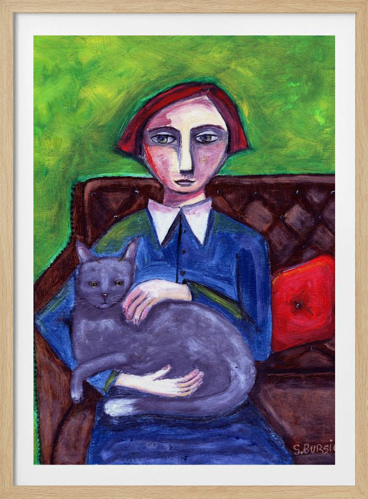 Dame op de bank met kat | Poster