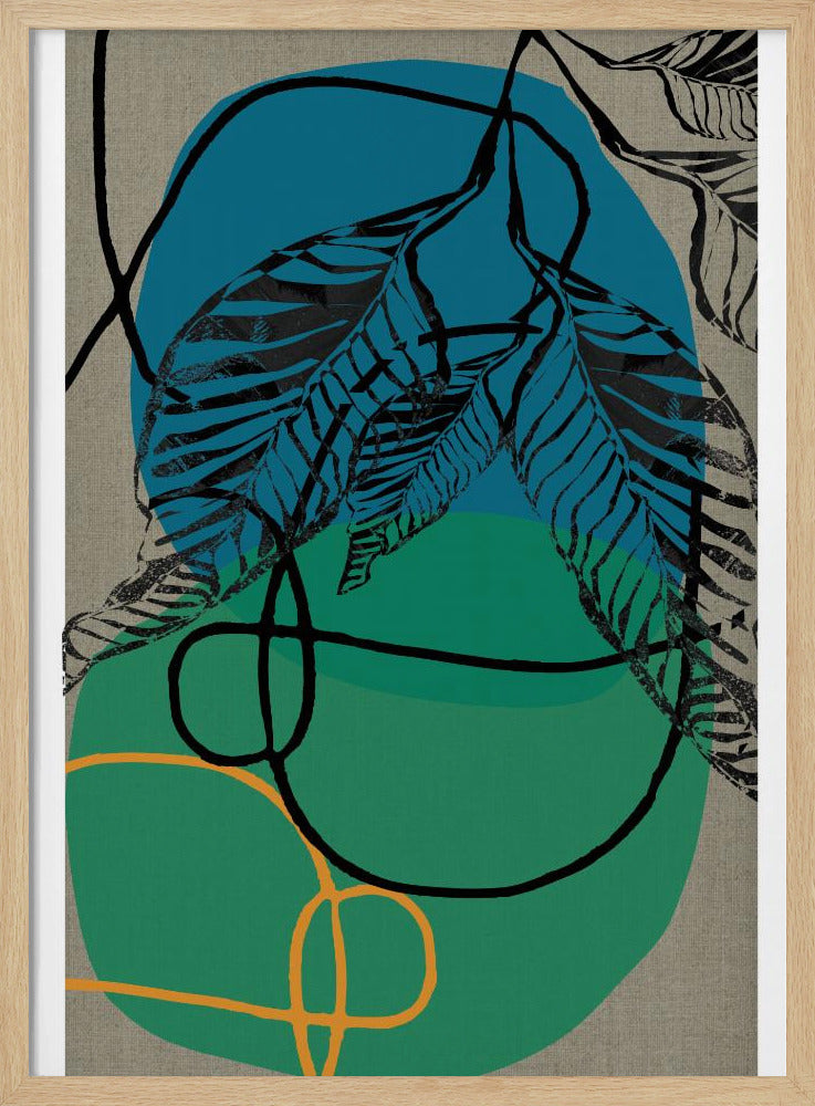 Woodblock Leaf Teal Orange Green Abstract 1 Final | Poster