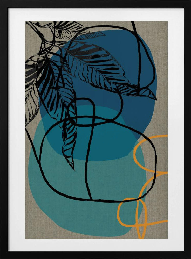 Woodblock Leaf Teal Orange Green Abstract 2 Final | Poster