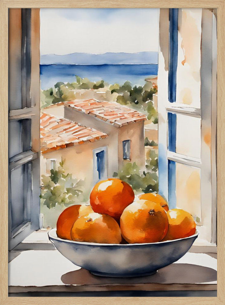 Oranjeschale in Fenster | Poster