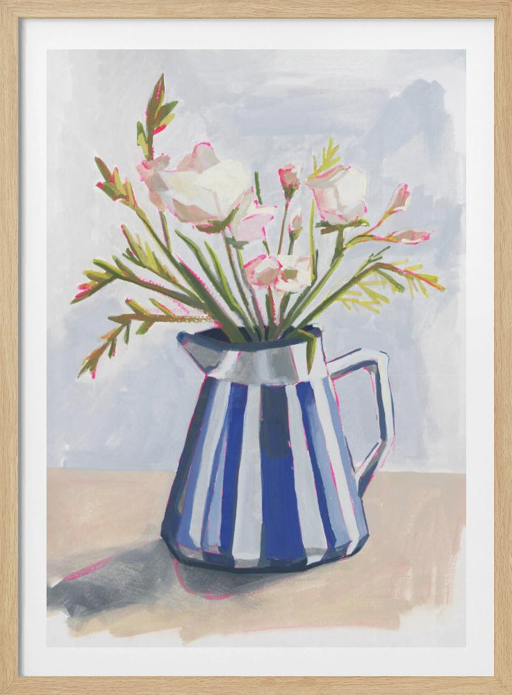 Verse bloemen in een gestreepte vaas I | Poster