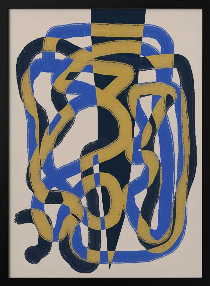 Abstracte lijn deco blauw en geel | Poster