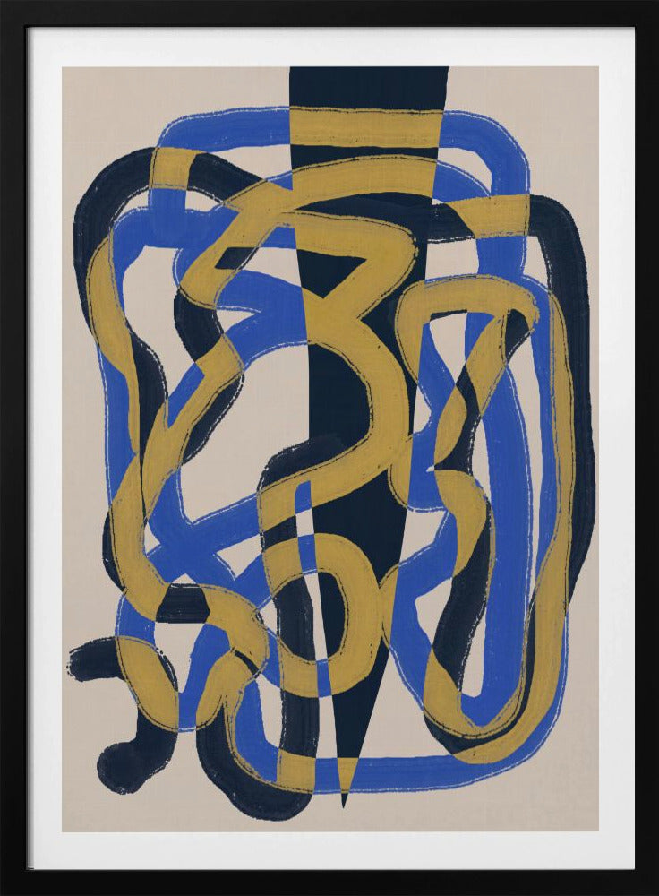 Abstracte lijn deco blauw en geel | Poster