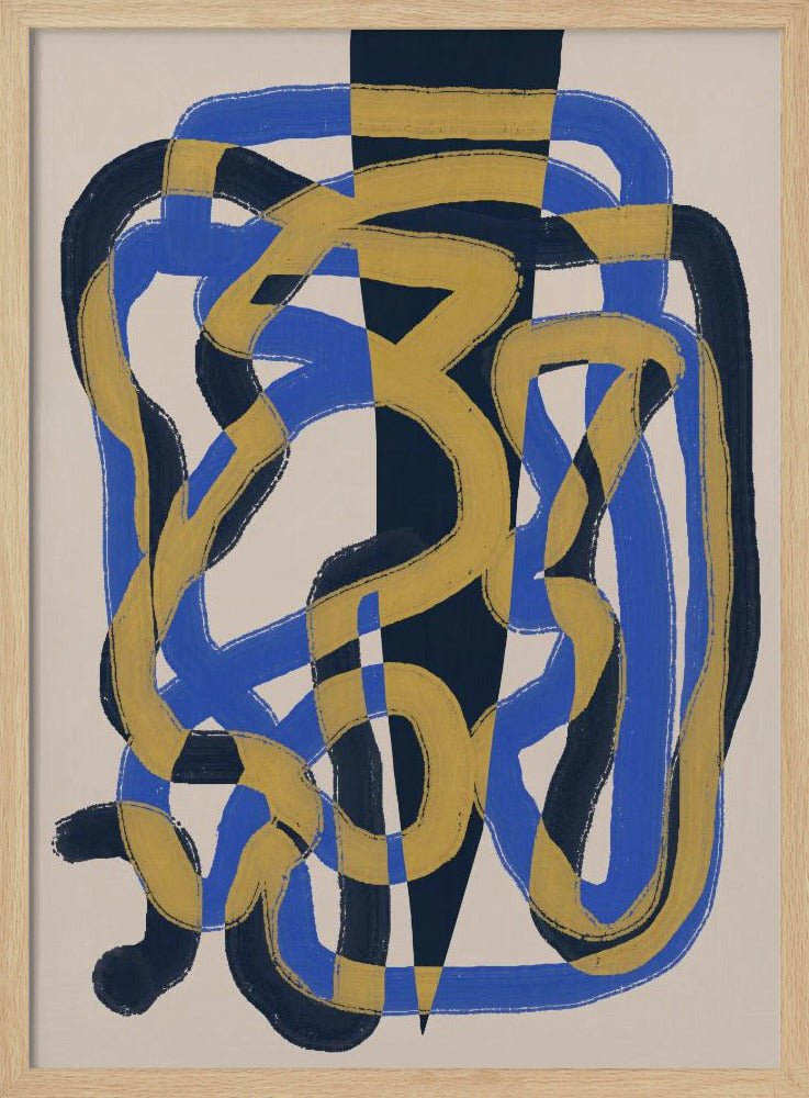 Abstracte lijn deco blauw en geel | Poster
