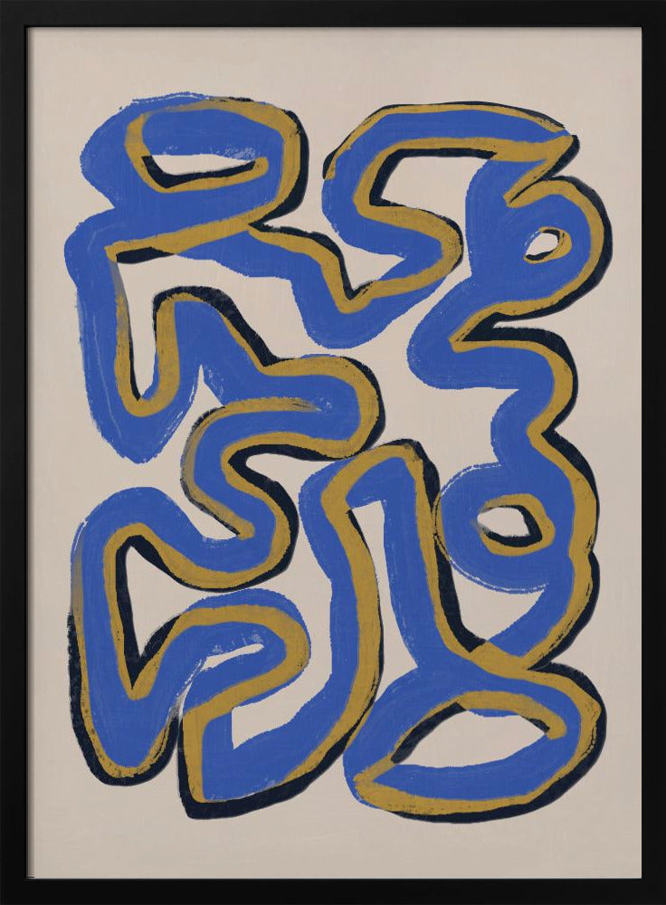 Verweven blauwe en okerkleurige lijnen | Poster