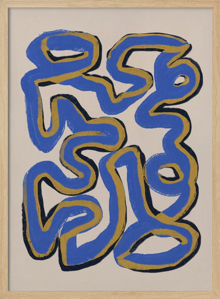 Verweven blauwe en okerkleurige lijnen | Poster