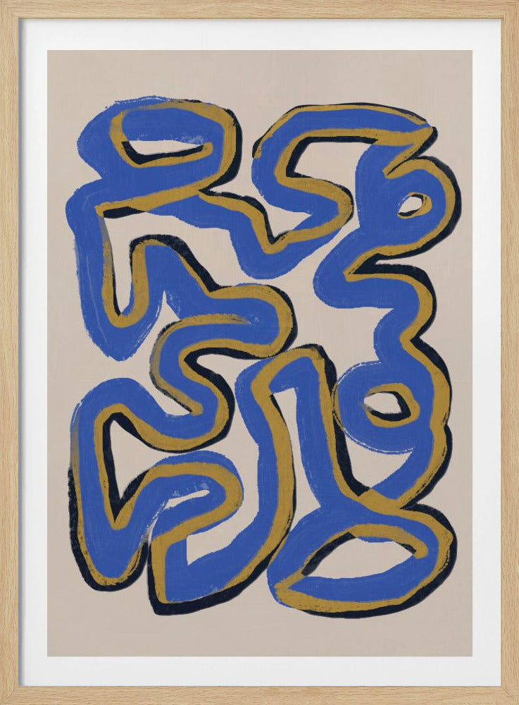 Verweven blauwe en okerkleurige lijnen | Poster