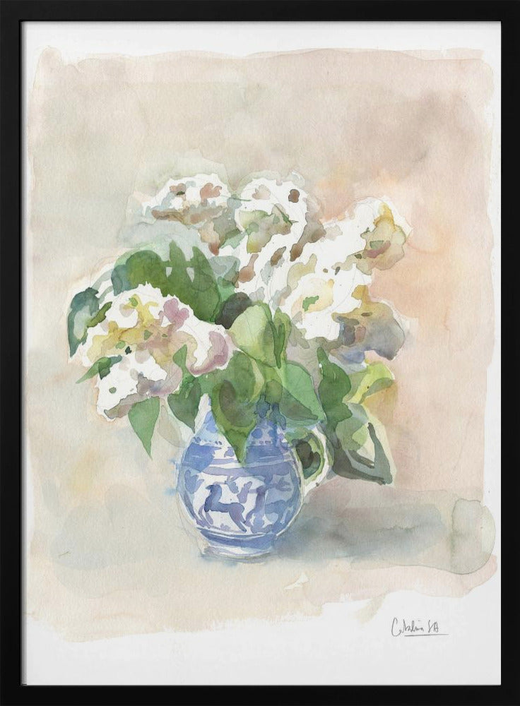Witte seringen in een vaas, aquarel. | Poster