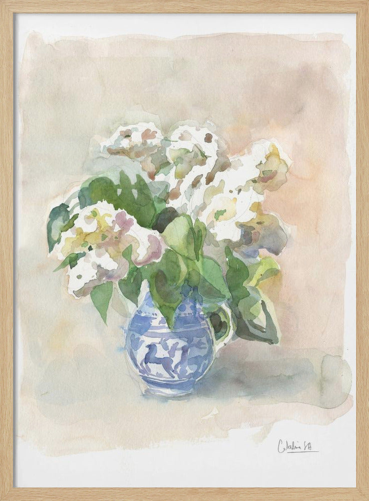 Witte seringen in een vaas, aquarel. | Poster