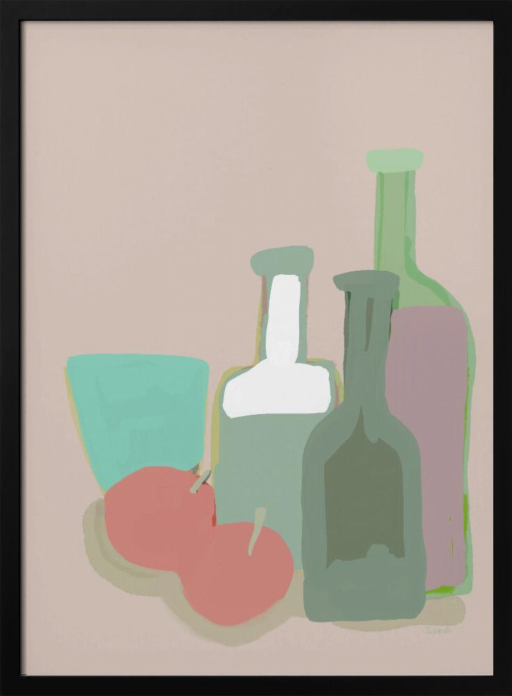 Stilleven flessen en appels | Poster