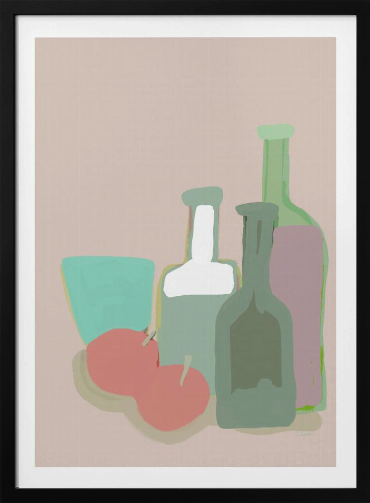 Stilleven flessen en appels | Poster