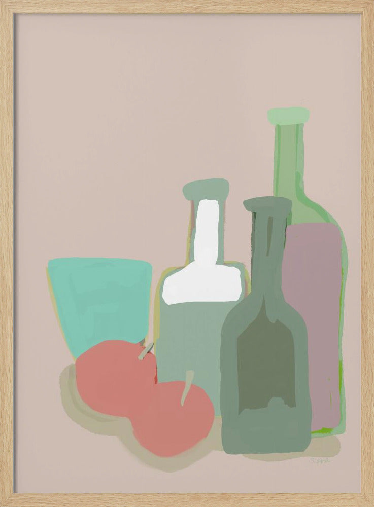 Stilleven flessen en appels | Poster