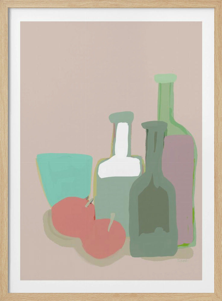 Stilleven flessen en appels | Poster