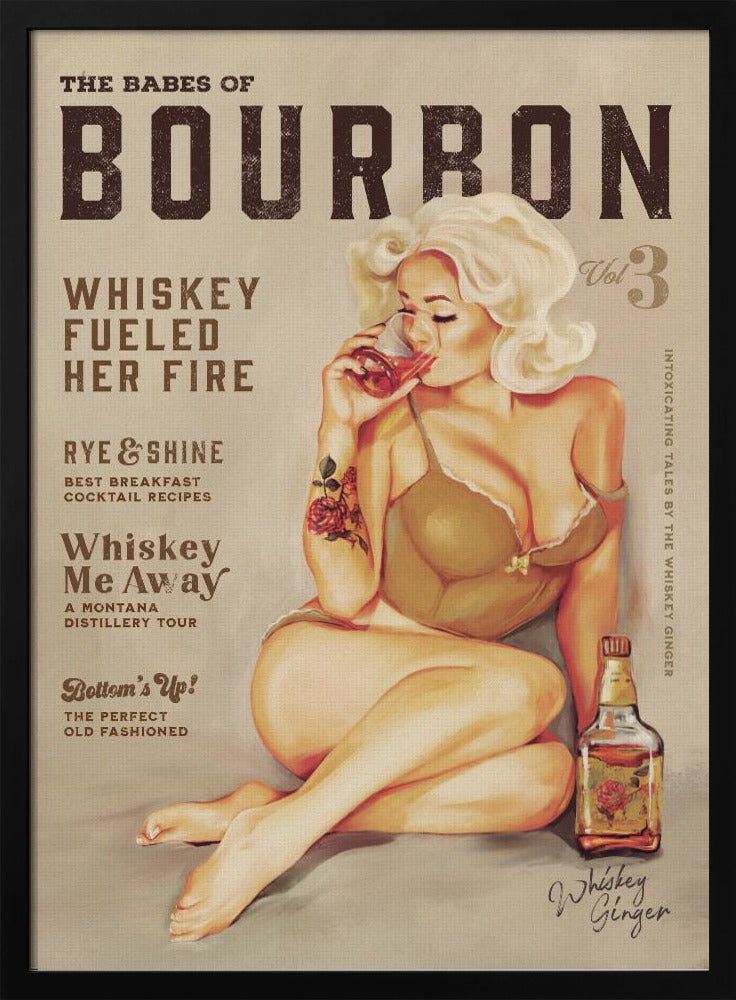 Bourbon wanddecoratie. Sexy vintage pin-upgirl drinkt whisky | Poster