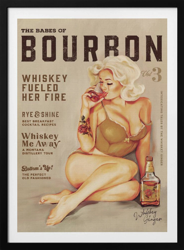 Bourbon wanddecoratie. Sexy vintage pin-upgirl drinkt whisky | Poster