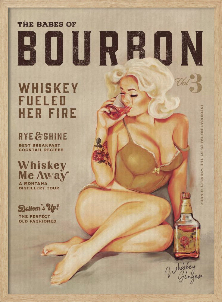 Bourbon wanddecoratie. Sexy vintage pin-upgirl drinkt whisky | Poster