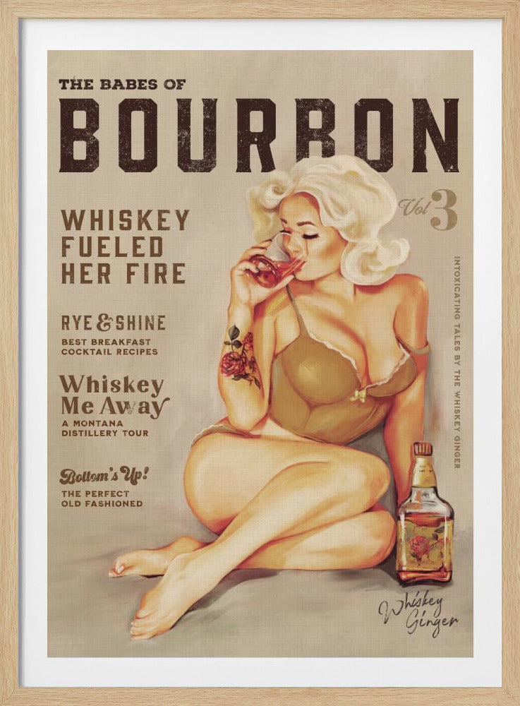 Bourbon wanddecoratie. Sexy vintage pin-upgirl drinkt whisky | Poster
