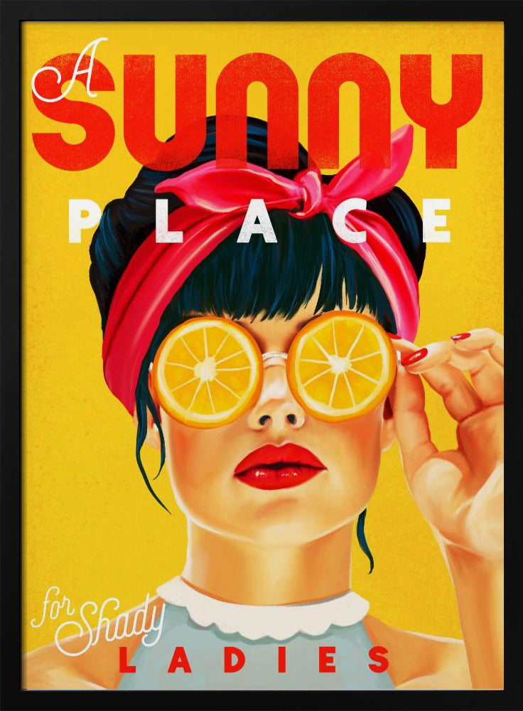 Een zonnige plek voor louche dames - oranje pinupkunst | poster