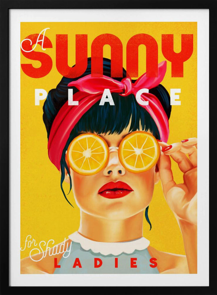 Een zonnige plek voor louche dames - oranje pinupkunst | poster