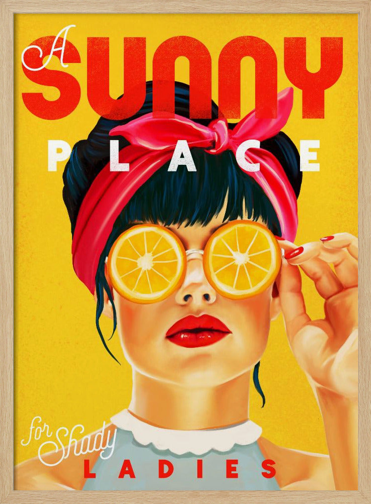Een zonnige plek voor louche dames - oranje pinupkunst | poster