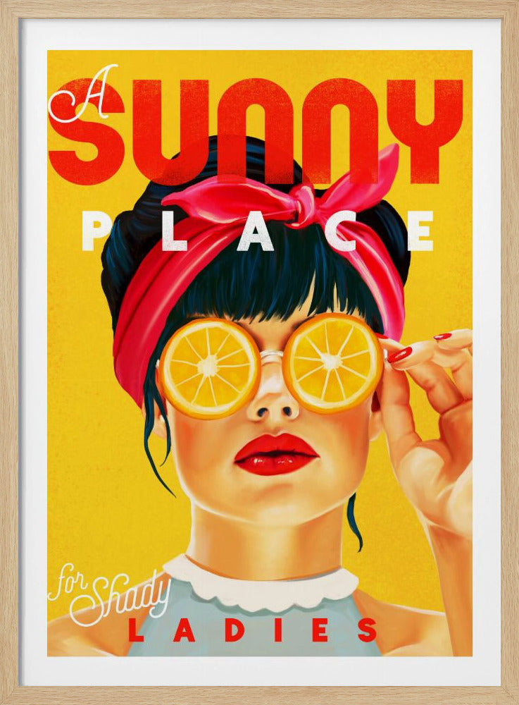 Een zonnige plek voor louche dames - oranje pinupkunst | poster
