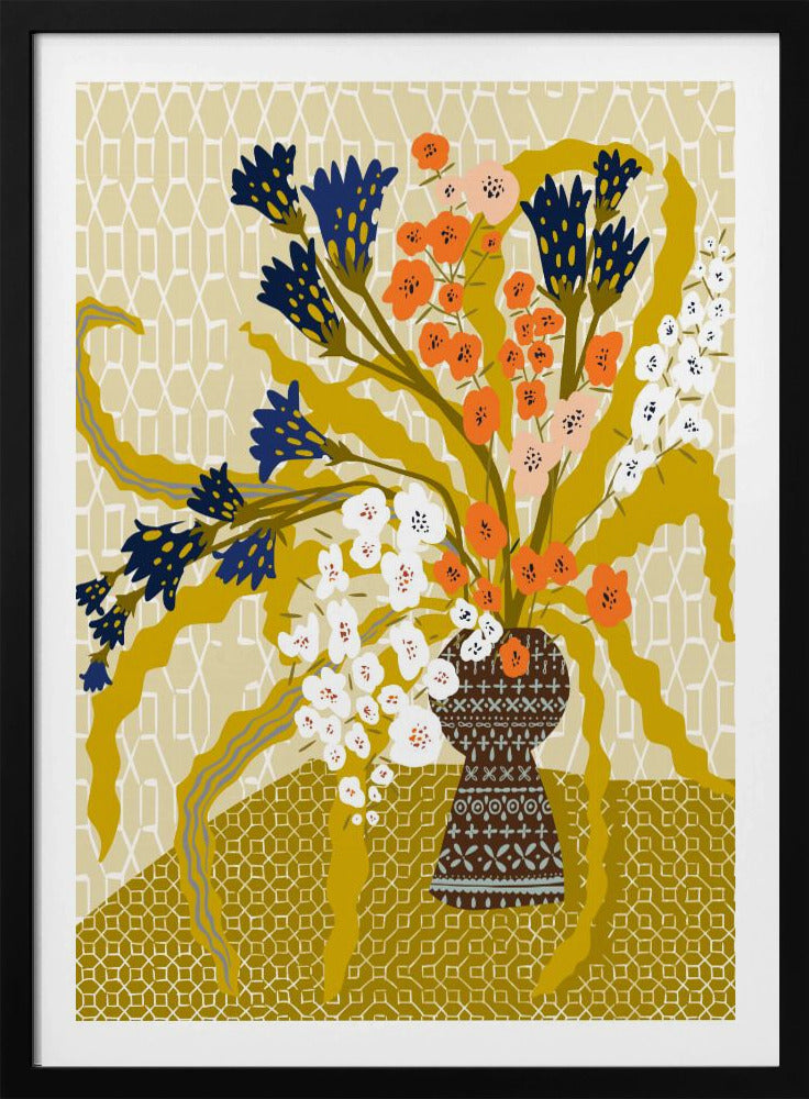 Bloemen hedendaags stilleven mosterdgeel | Poster