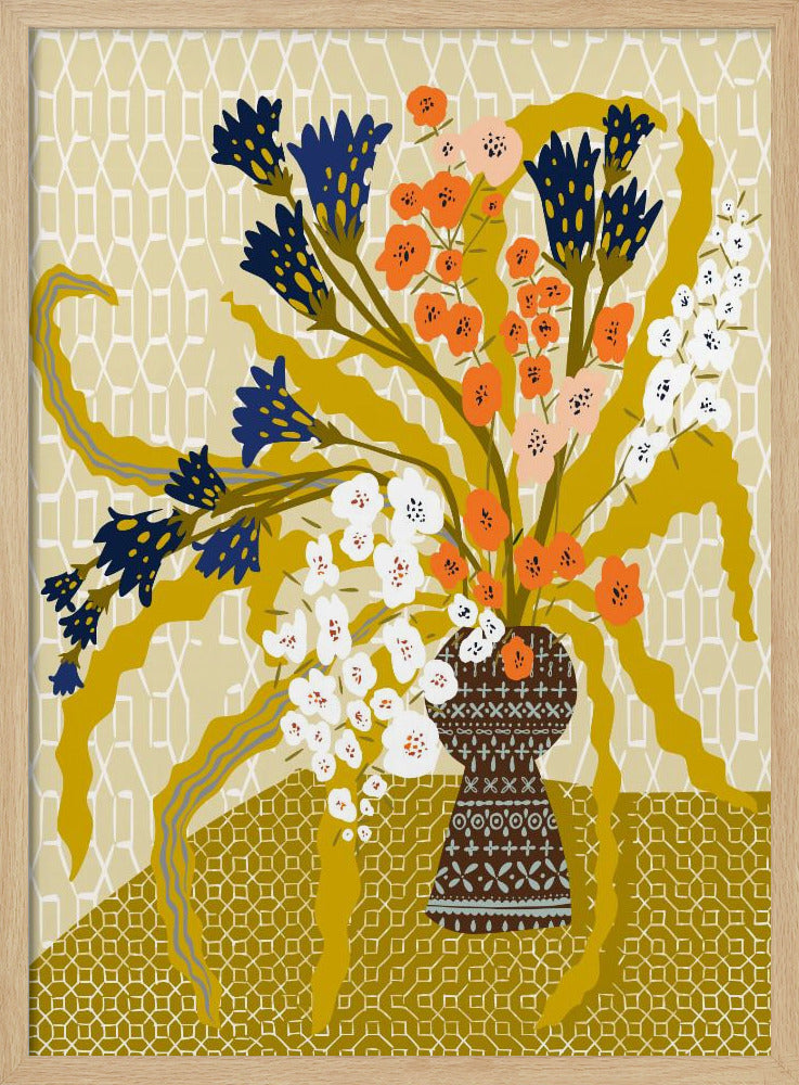 Bloemen hedendaags stilleven mosterdgeel | Poster