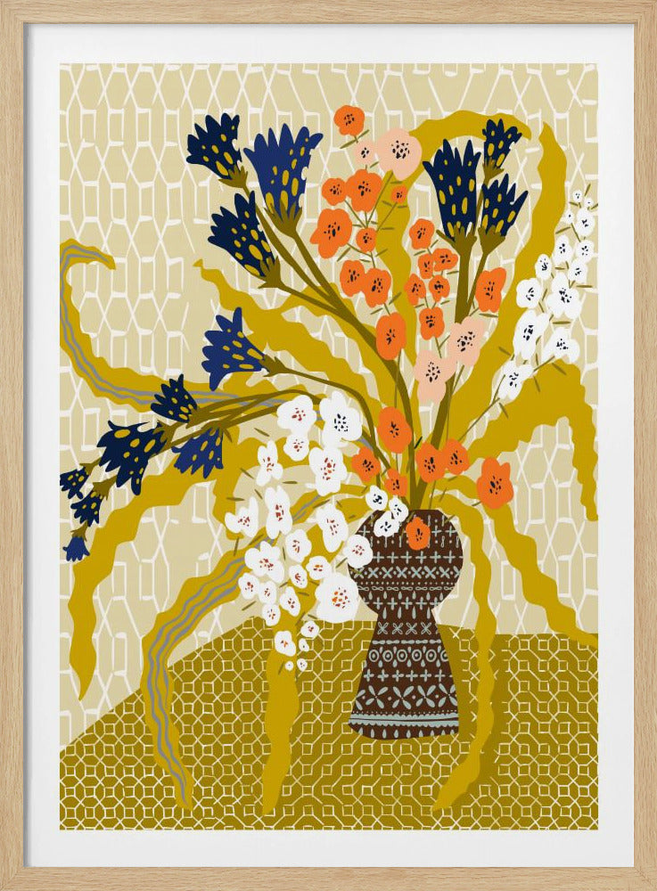Bloemen hedendaags stilleven mosterdgeel | Poster