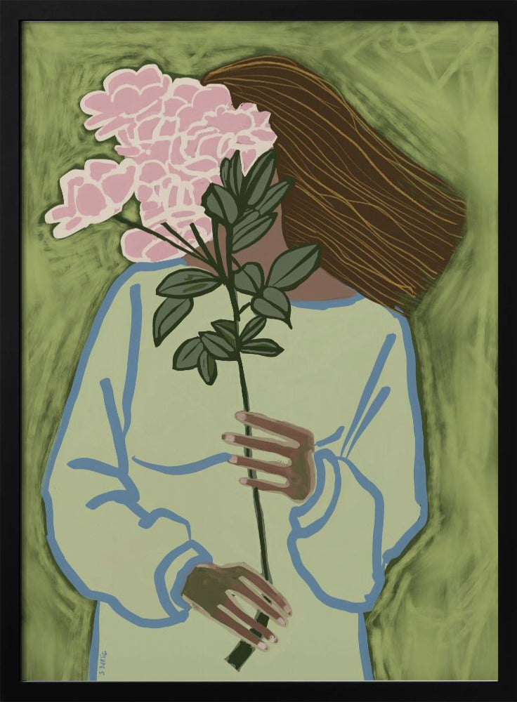 Dame met bloemen | Poster