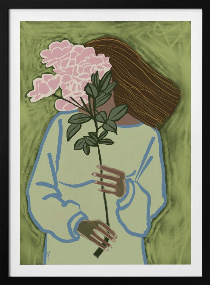 Dame met bloemen | Poster