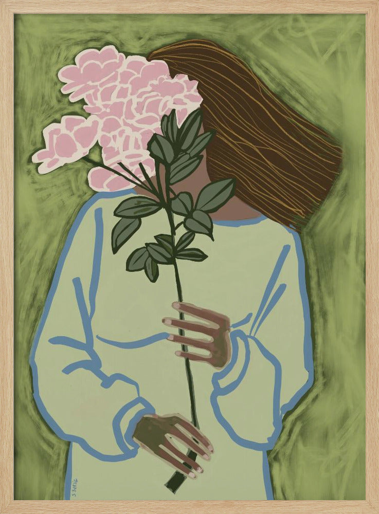 Dame met bloemen | Poster