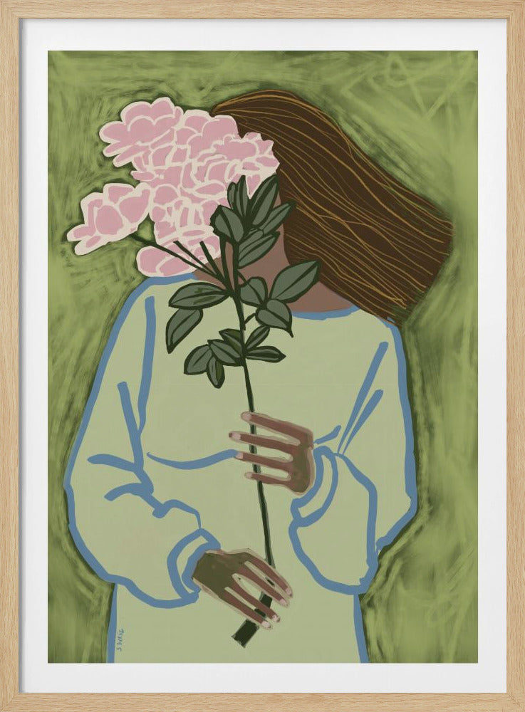 Dame met bloemen | Poster