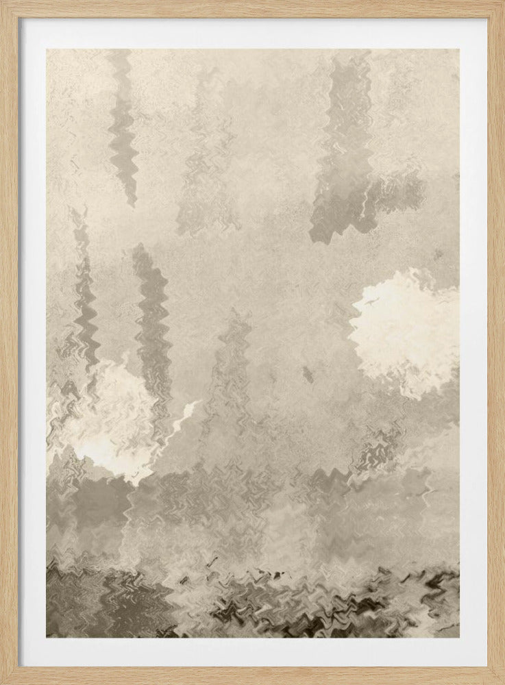 Twee manen. Reflecties. Abstract landschap in neutrale kleuren nr. 1 | Poster