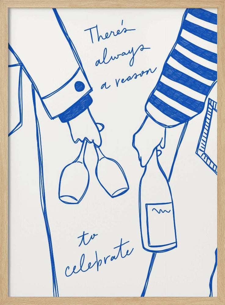 Vrouw met wijnfles en wijnglas (blauw) - Wijn Vin Femme Bleu | Poster