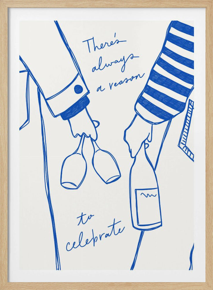 Vrouw met wijnfles en wijnglas (blauw) - Wijn Vin Femme Bleu | Poster