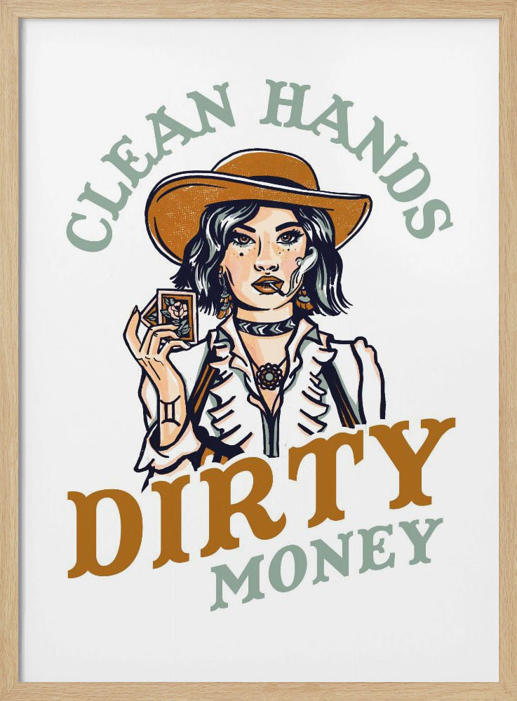 Schone handen, vuil geld, poker, cowgirl | Poster