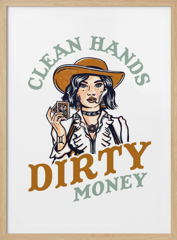 Schone handen, vuil geld, poker, cowgirl | Poster