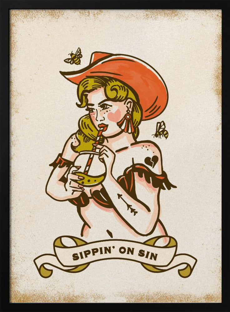 Sippin On Sin schattige en pittige cowgirlkunst | Poster