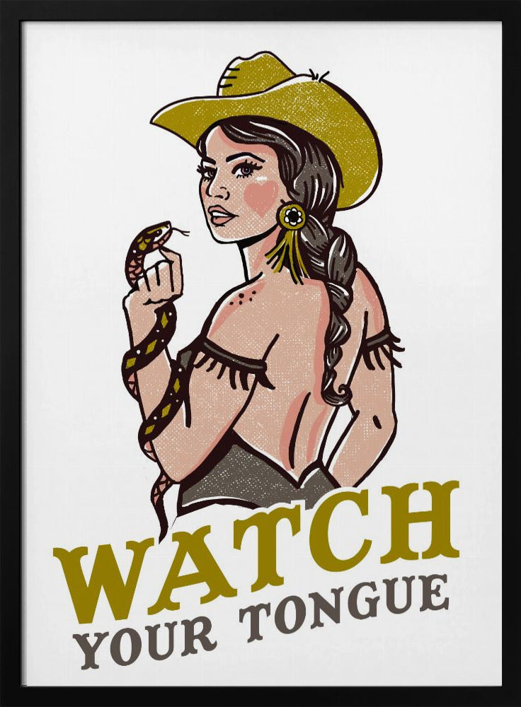 Let op je tong, stoere pin-up cowgirl en ratelslang | Poster