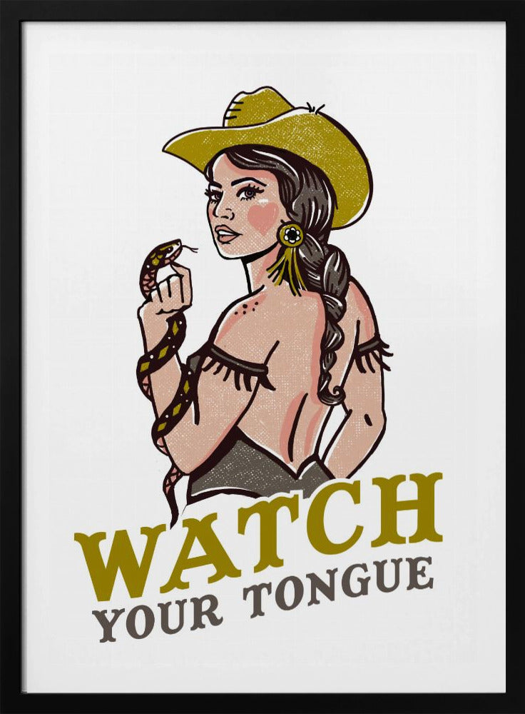 Let op je tong, stoere pin-up cowgirl en ratelslang | Poster