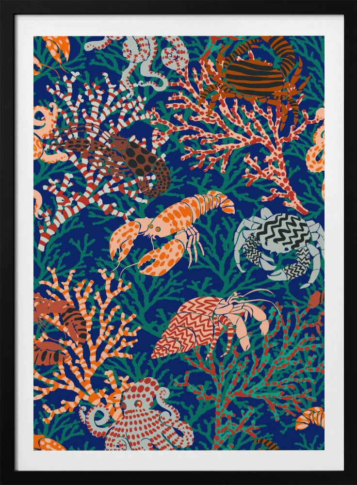 Levendig koraalrifblauw en oranje patroon | Poster